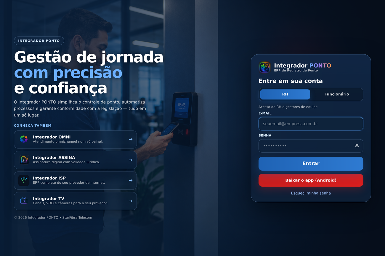Tela de login do Integrador PONTO